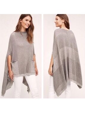 Anthropologie Moth Grey Pocket Poncho Knit